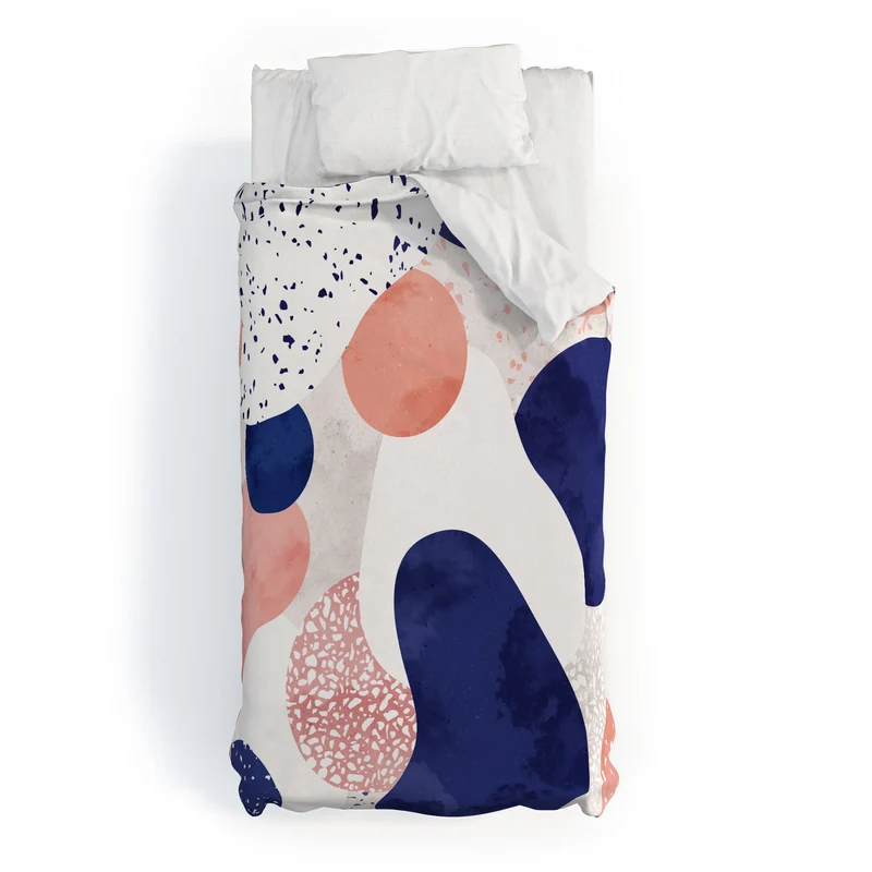 Terrazzo memphis blue pink white with geometric harmony Duvet Cover