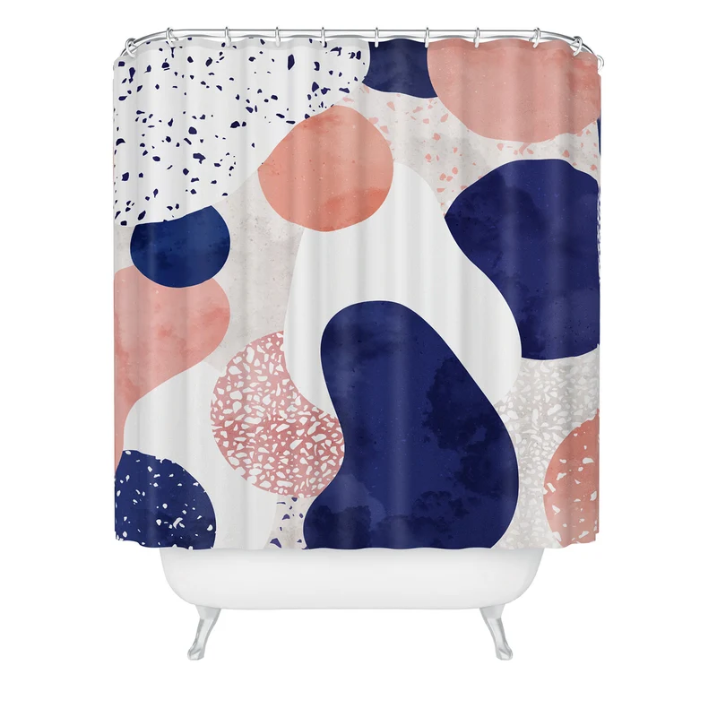 Terrazzo memphis blue pink white with geometric harmony Shower Curtain