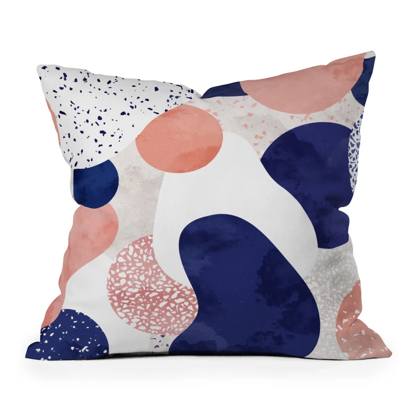Terrazzo memphis blue pink white with geometric harmony Throw Pillow