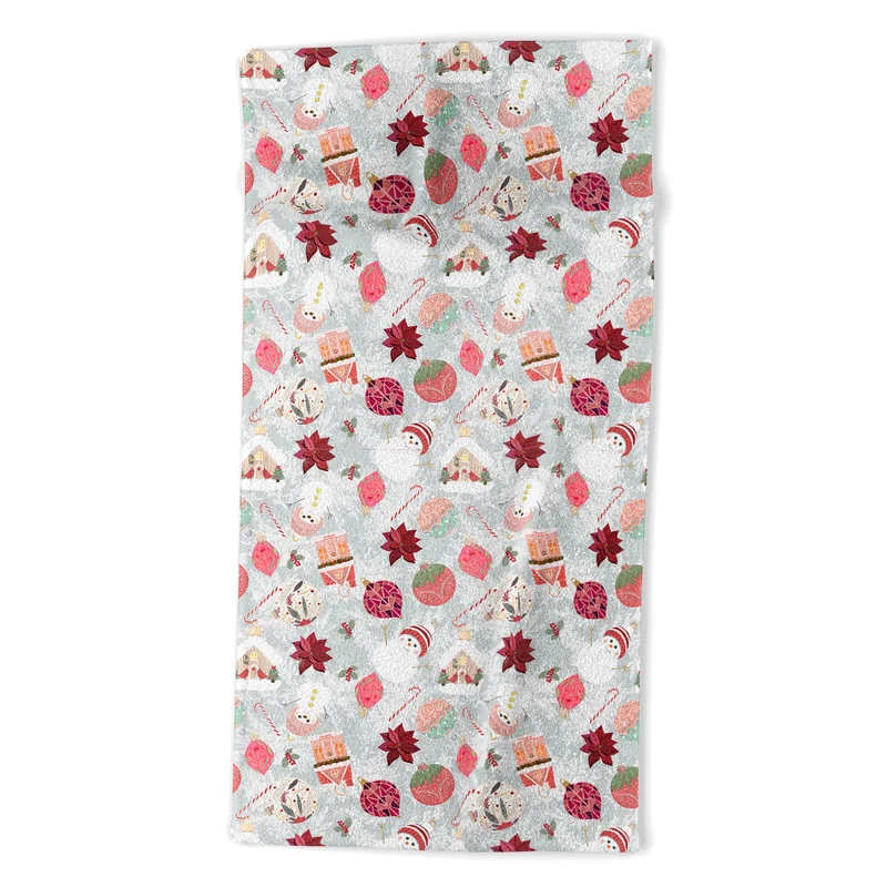 Festive Holiday Cheer with Snowmen and Poinsettias Bath Towel