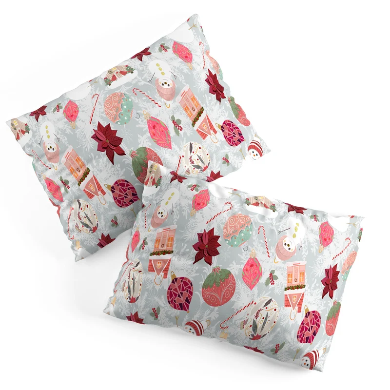 Festive Holiday Cheer with Snowmen and Poinsettias Pillow Sham