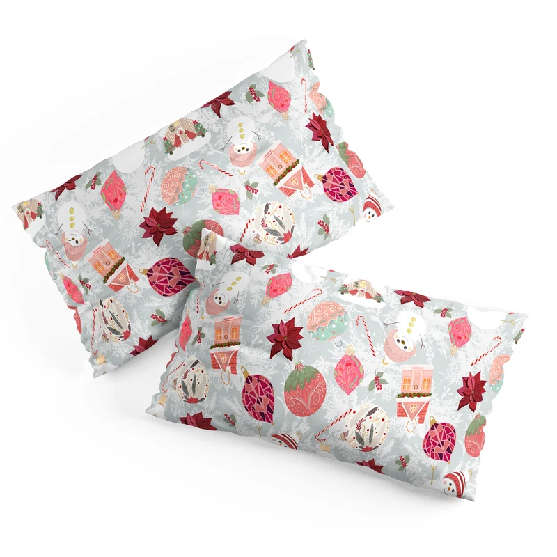 Festive Holiday Cheer with Snowmen and Poinsettias Pillow Sham