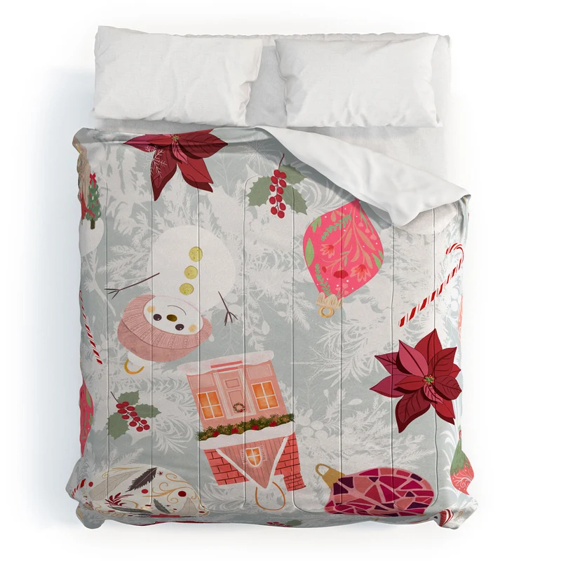 Festive Holiday Cheer with Snowmen and Poinsettias Comforter