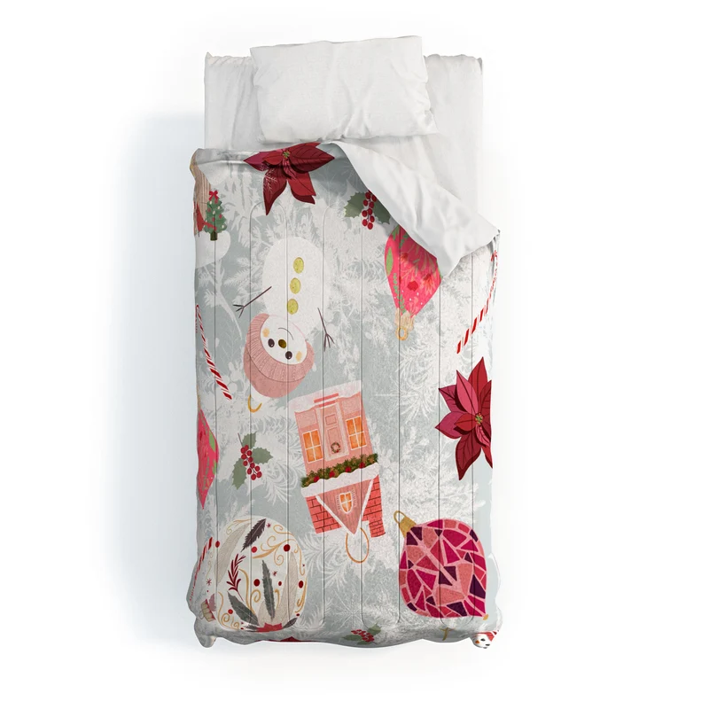 Festive Holiday Cheer with Snowmen and Poinsettias Comforter