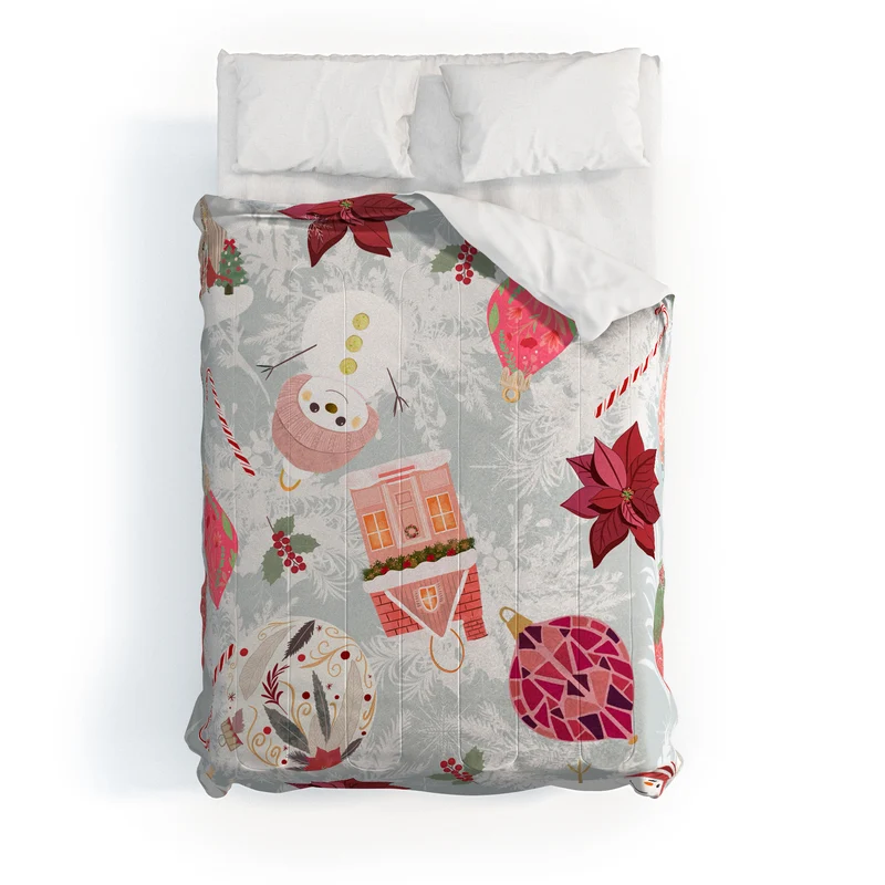 Festive Holiday Cheer with Snowmen and Poinsettias Comforter