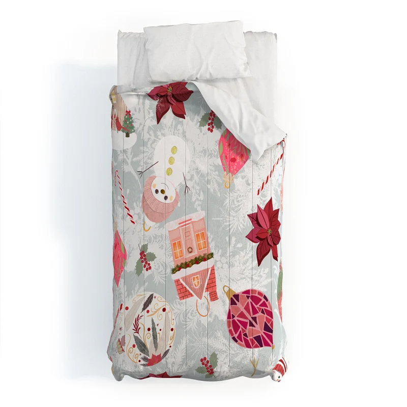 Festive Holiday Cheer with Snowmen and Poinsettias Comforter