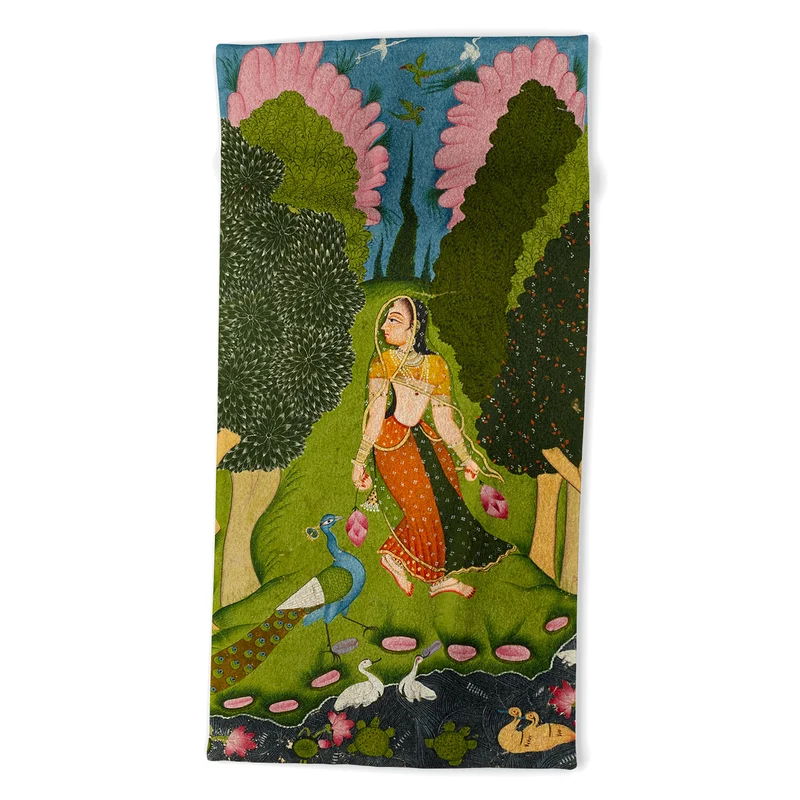 Ragamala Indian Miniature Peacock Garden Bath Towel
