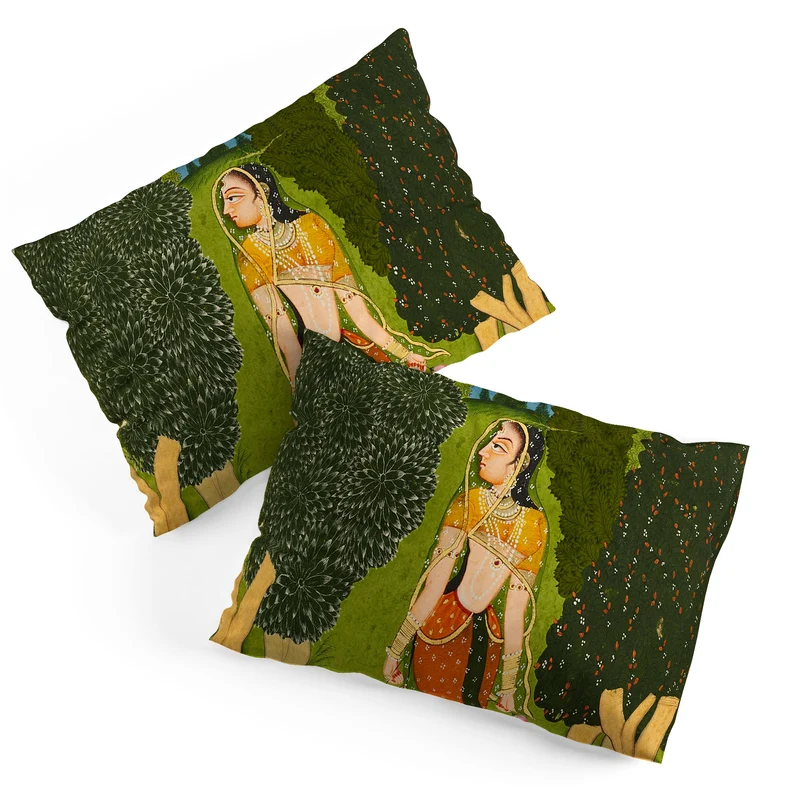 Ragamala Indian Miniature Peacock Garden Pillow Sham