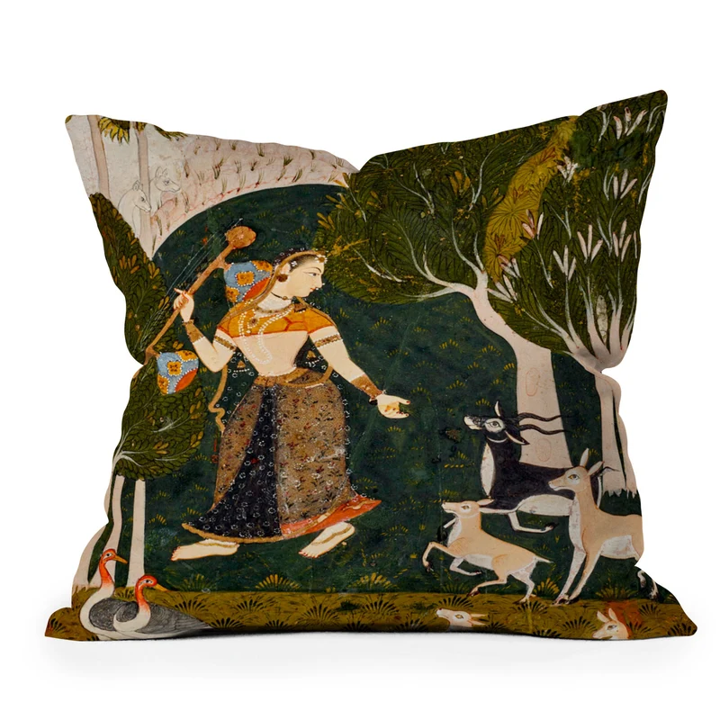 Indian miniature Ragamala Todi Ragini Throw Pillow
