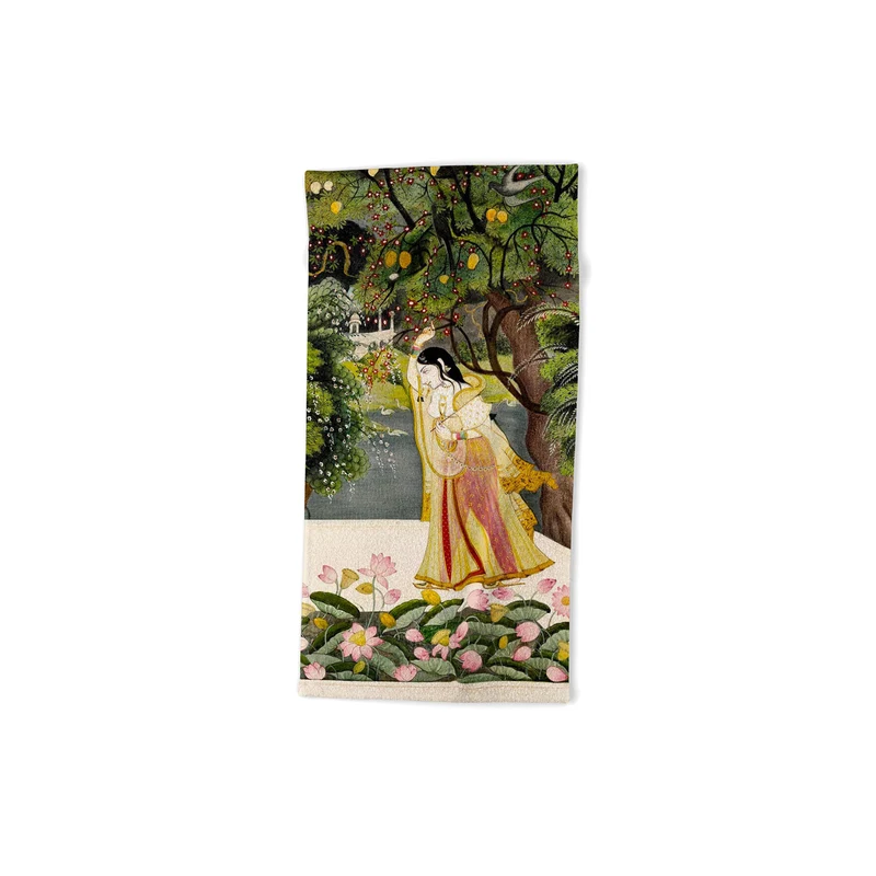 Virahini Nayika Indian Miniature Art Bath Towel