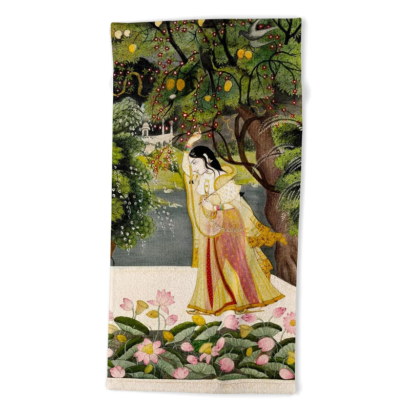 Virahini Nayika Indian Miniature Art Bath Towel