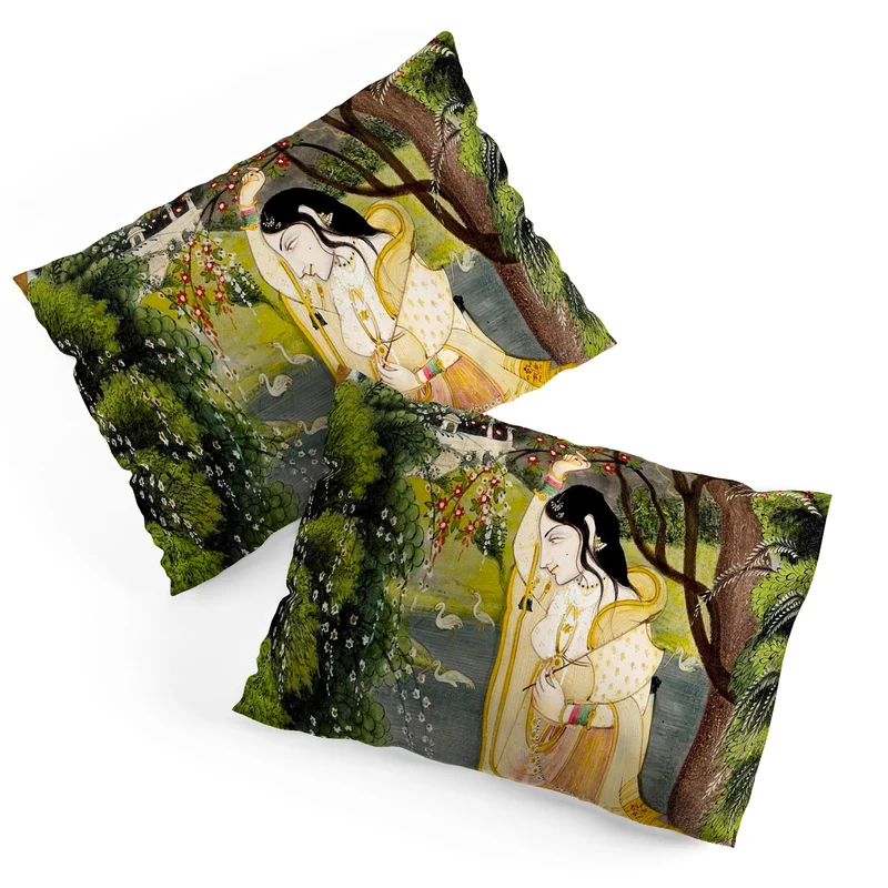 Virahini Nayika Indian Miniature Art Pillow Sham