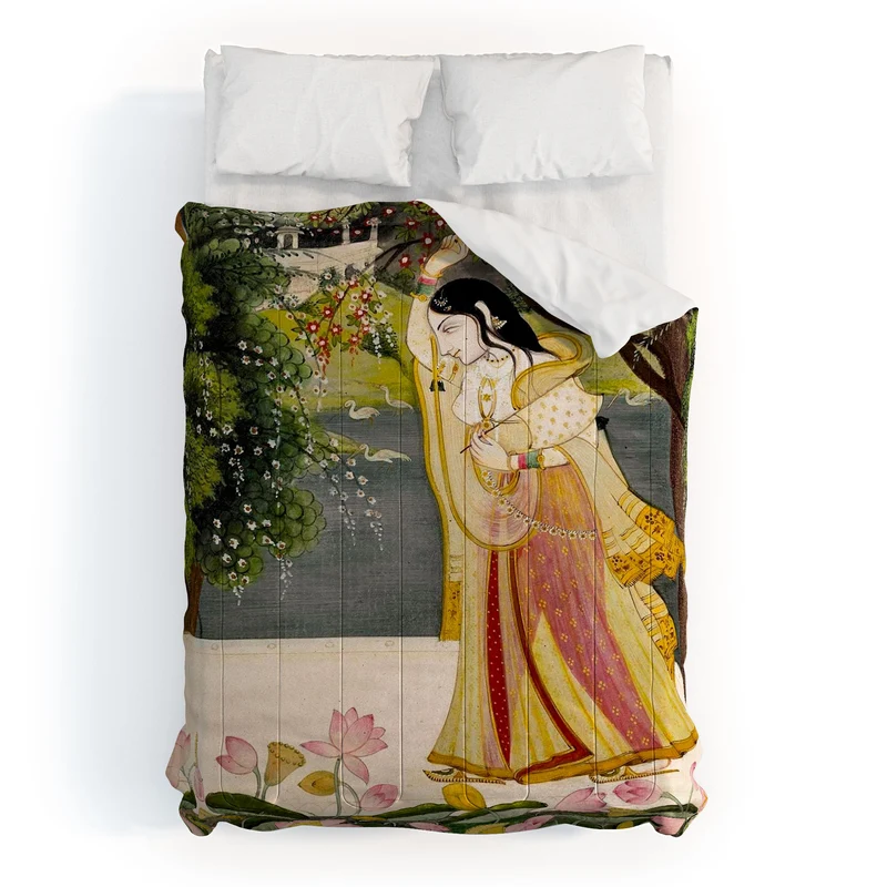 Virahini Nayika Indian Miniature Art Comforter