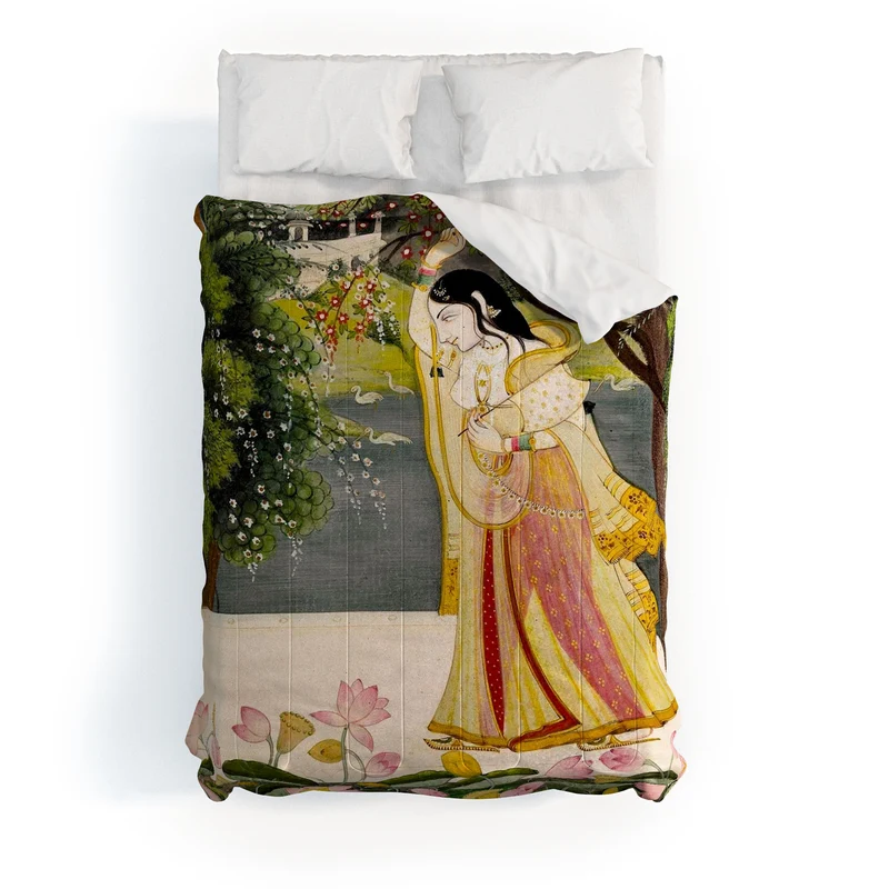 Virahini Nayika Indian Miniature Art Comforter