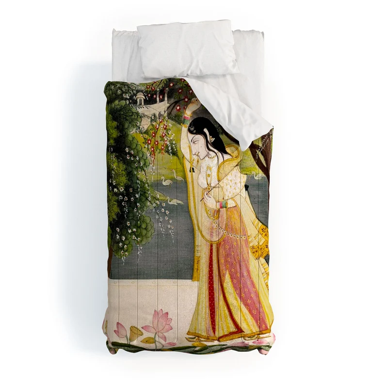Virahini Nayika Indian Miniature Art Comforter