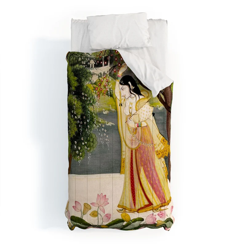 Virahini Nayika Indian Miniature Art Comforter