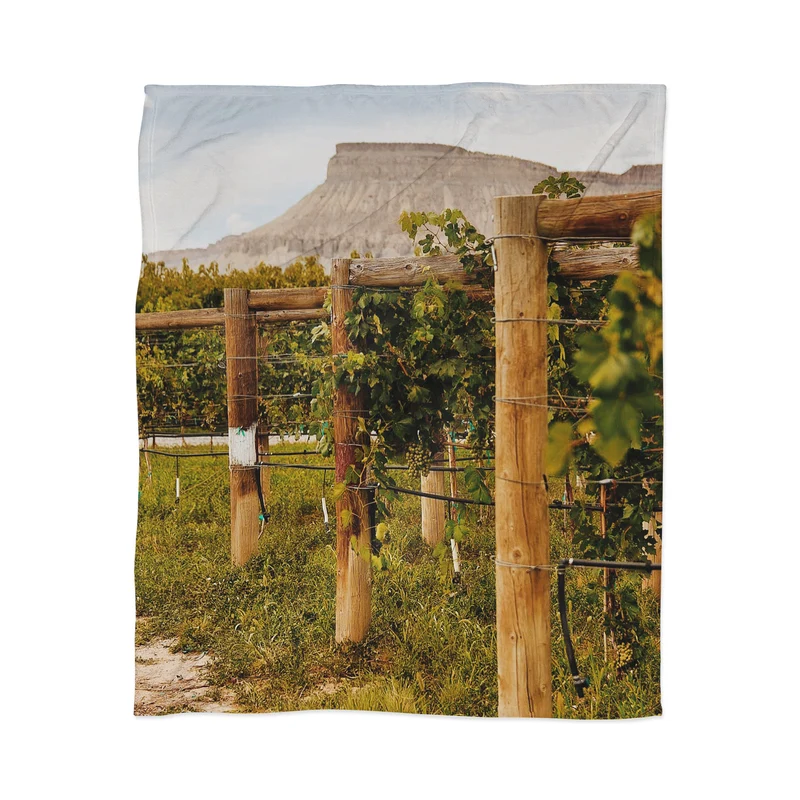 Rustic Vineyard with Mountain View Throw Blanket