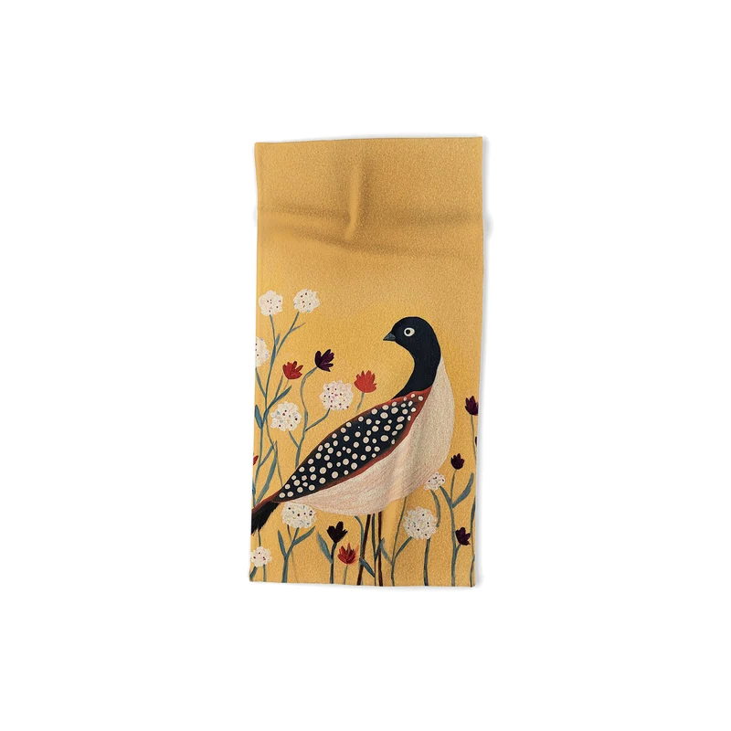 Spotted Folk Bird in Wildflowers Bath Towel