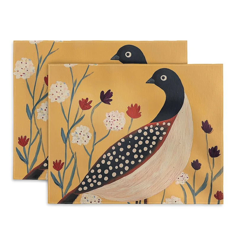 Spotted Folk Bird in Wildflowers Placemat