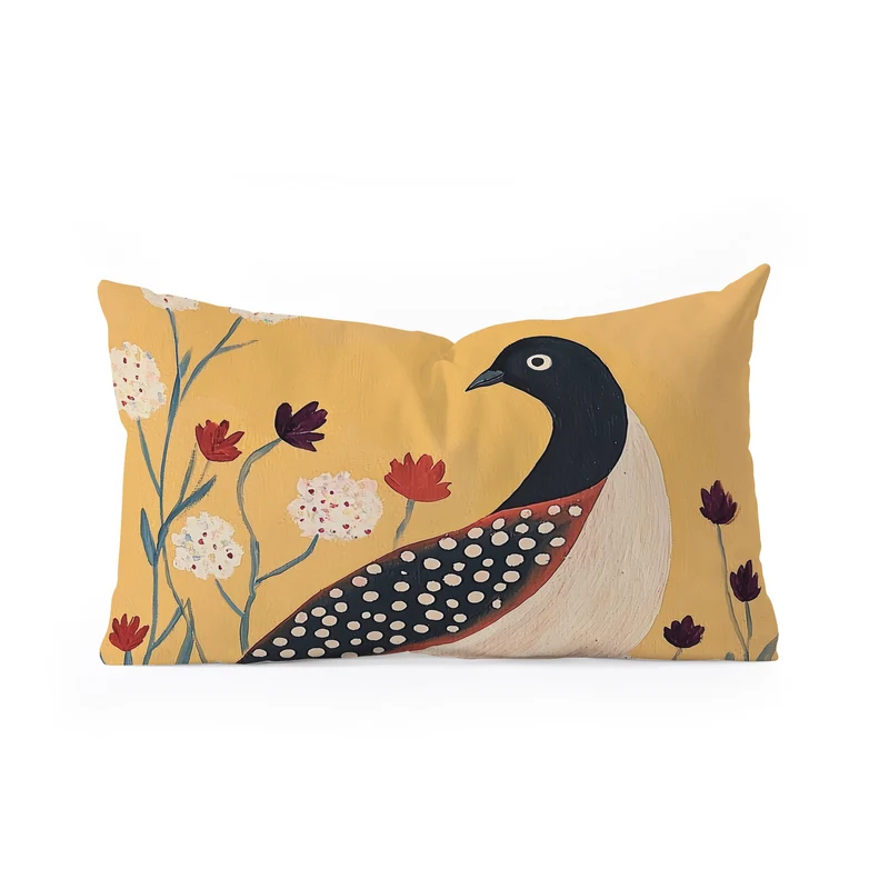 Spotted Folk Bird in Wildflowers Rectangular Pillow