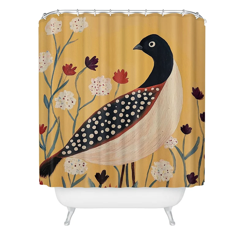 Spotted Folk Bird in Wildflowers Shower Curtain