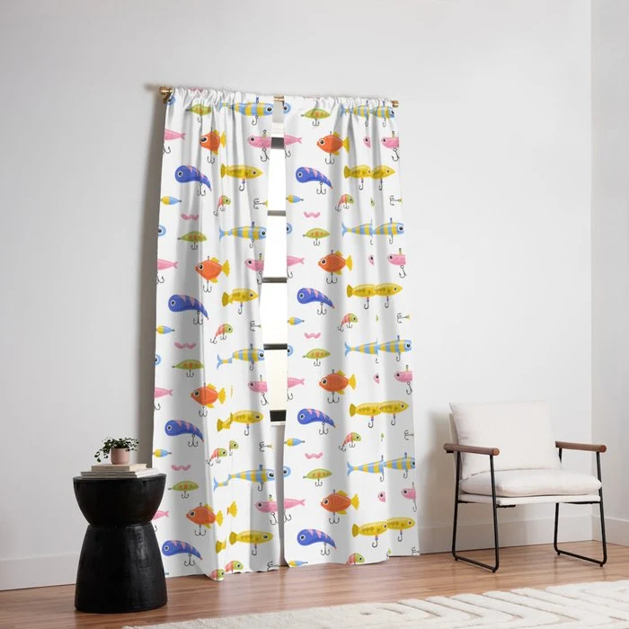 Funny colorful fish lure cartoon art pattern Window Curtain