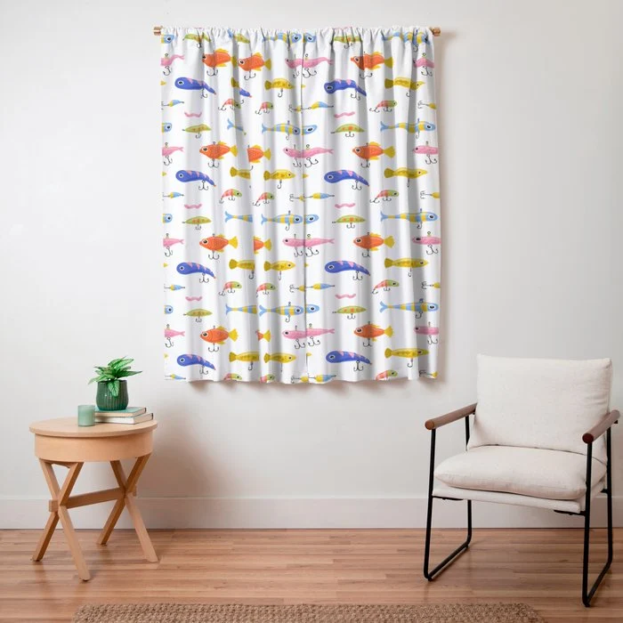 Funny colorful fish lure cartoon art pattern Window Curtain