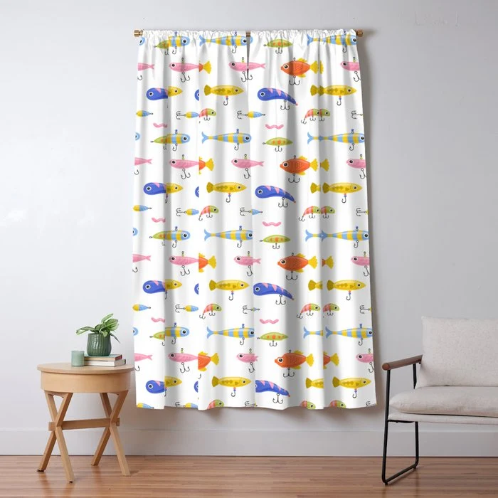 Funny colorful fish lure cartoon art pattern Window Curtain