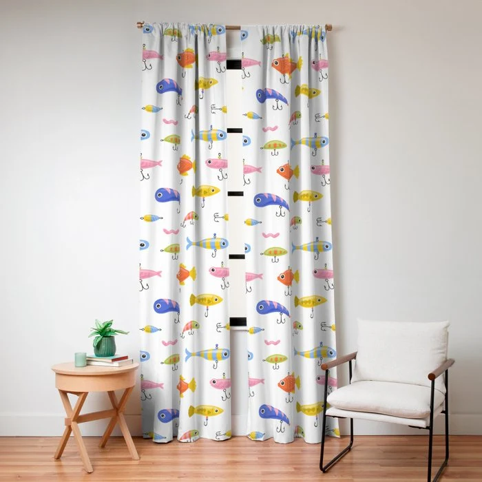 Funny colorful fish lure cartoon art pattern Window Curtain