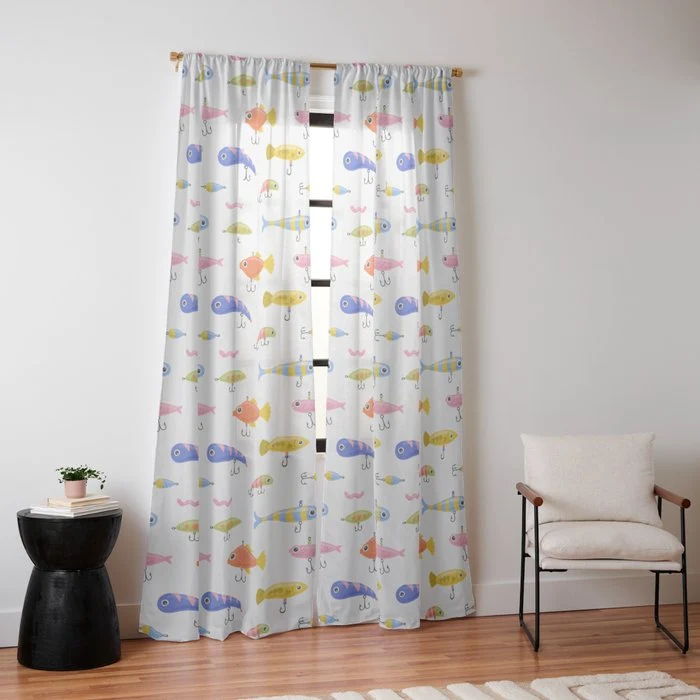 Funny colorful fish lure cartoon art pattern Window Curtain