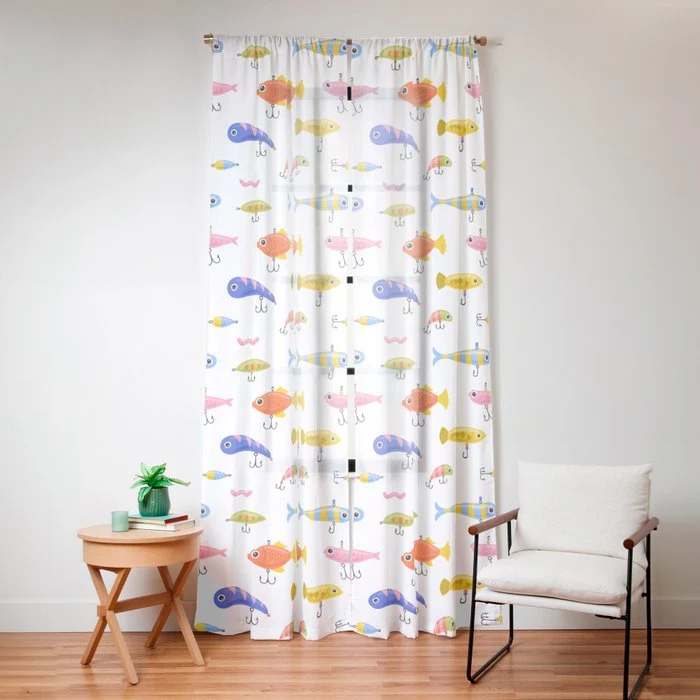 Funny colorful fish lure cartoon art pattern Window Curtain