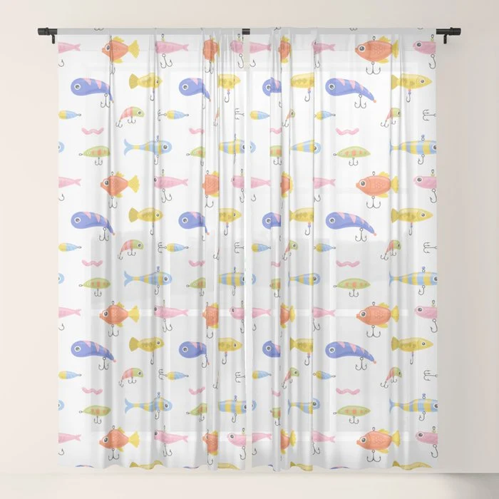 Funny colorful fish lure cartoon art pattern Window Curtain