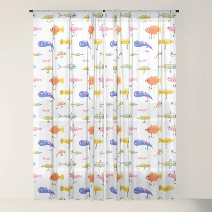 Funny colorful fish lure cartoon art pattern Window Curtain
