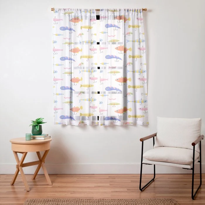 Funny colorful fish lure cartoon art pattern Window Curtain