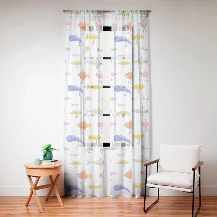 Funny colorful fish lure cartoon art pattern Window Curtain