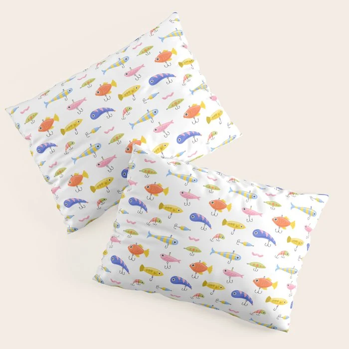 Funny colorful fish lure cartoon art pattern Pillow Sham