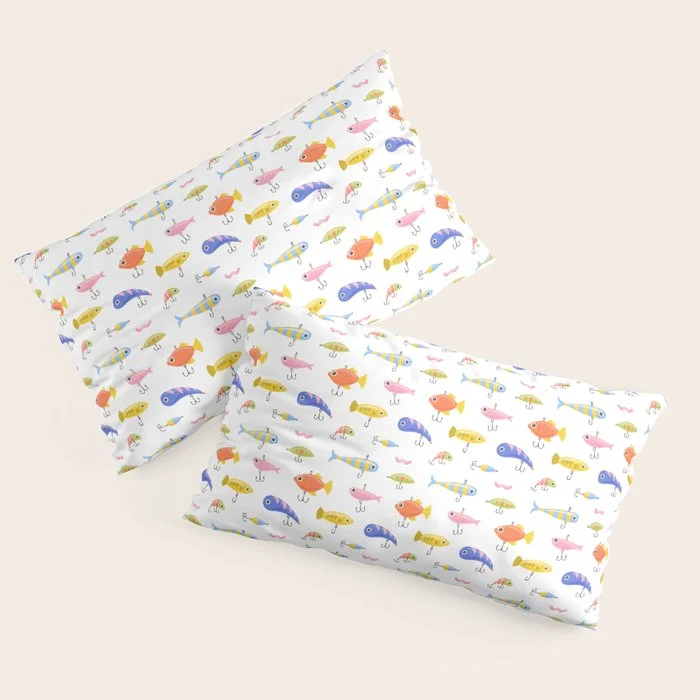 Funny colorful fish lure cartoon art pattern Pillow Sham