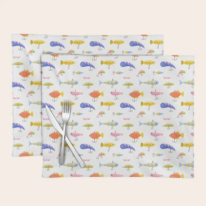 Funny colorful fish lure cartoon art pattern Placemat