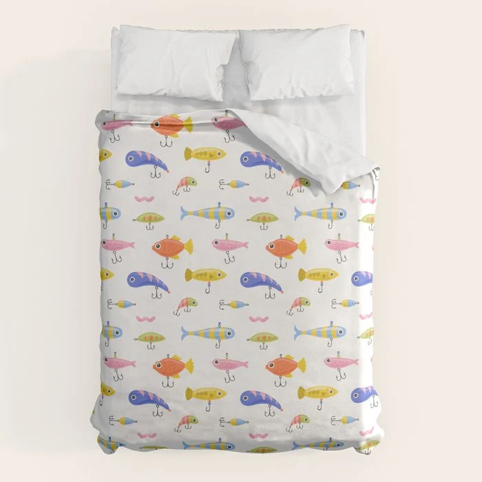 Funny colorful fish lure cartoon art pattern Duvet Cover