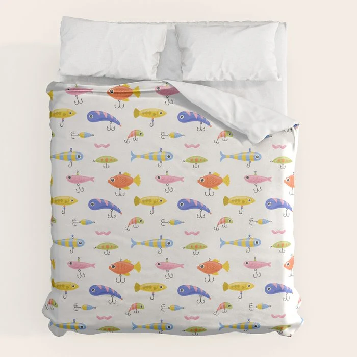 Funny colorful fish lure cartoon art pattern Duvet Cover
