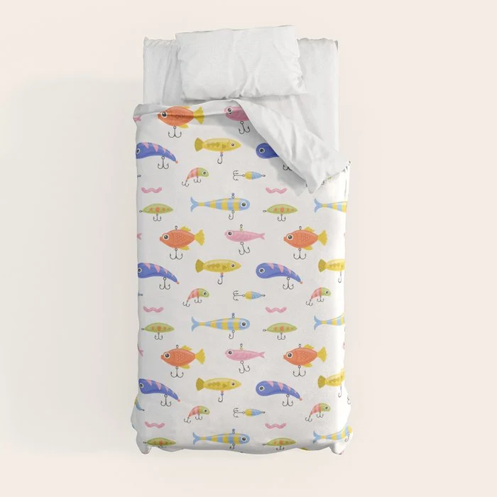 Funny colorful fish lure cartoon art pattern Duvet Cover