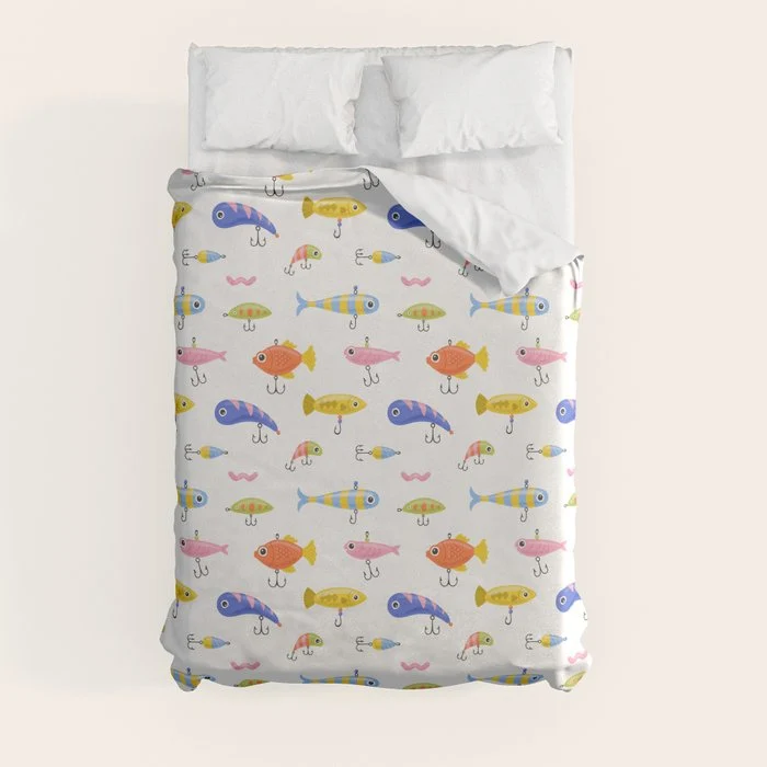 Funny colorful fish lure cartoon art pattern Duvet Cover