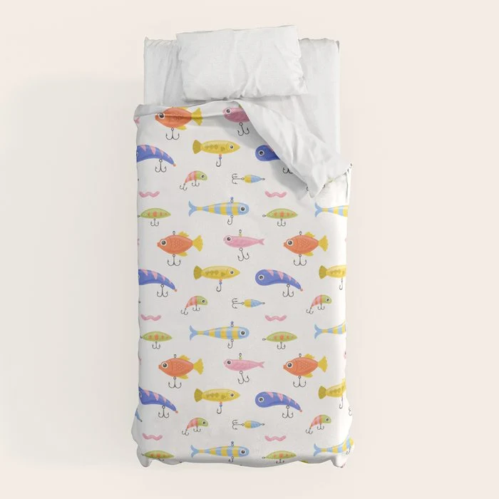 Funny colorful fish lure cartoon art pattern Duvet Cover