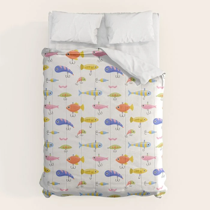 Funny colorful fish lure cartoon art pattern Comforter