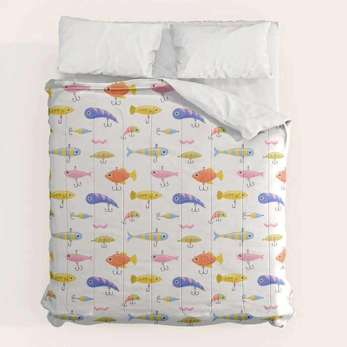 Funny colorful fish lure cartoon art pattern Comforter