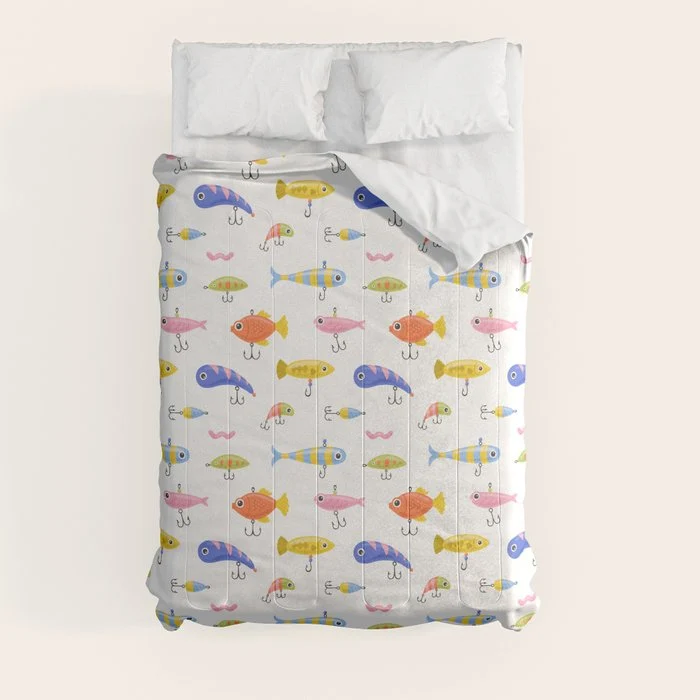 Funny colorful fish lure cartoon art pattern Comforter