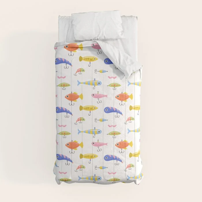 Funny colorful fish lure cartoon art pattern Comforter
