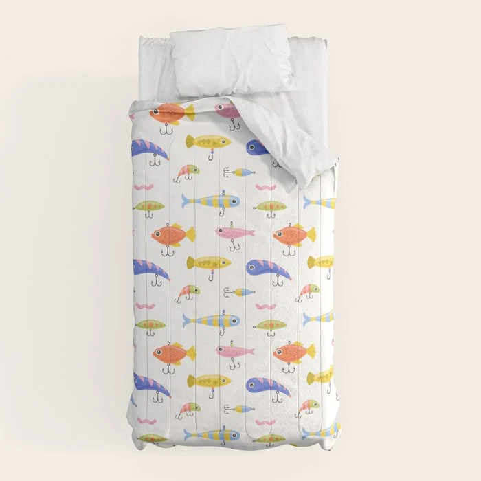 Funny colorful fish lure cartoon art pattern Comforter
