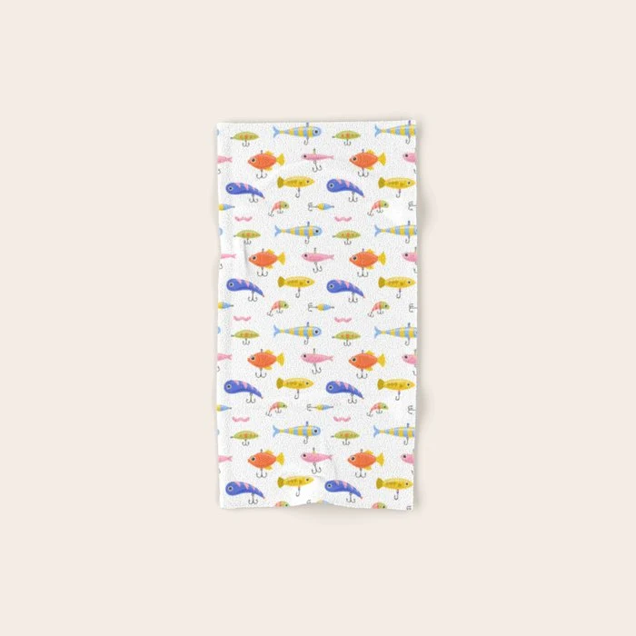 Funny colorful fish lure cartoon art pattern Bath Towel