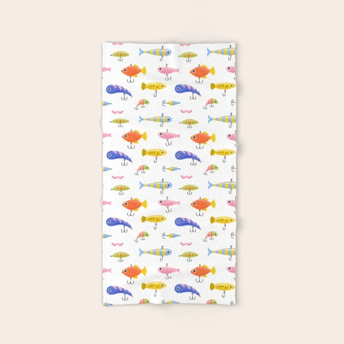 Funny colorful fish lure cartoon art pattern Bath Towel